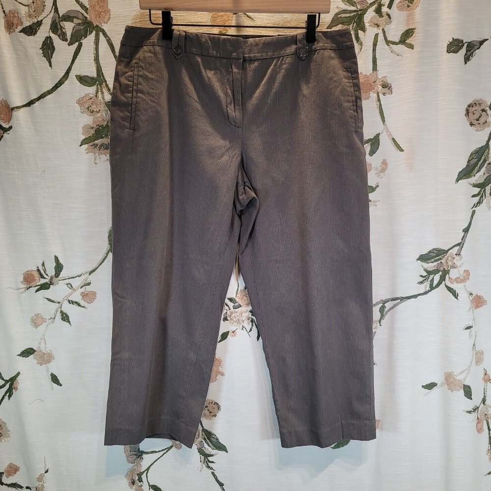 Loft Pants Women's Size 14 Julie Crop Classic Rise Comfort Grey Pinstripe